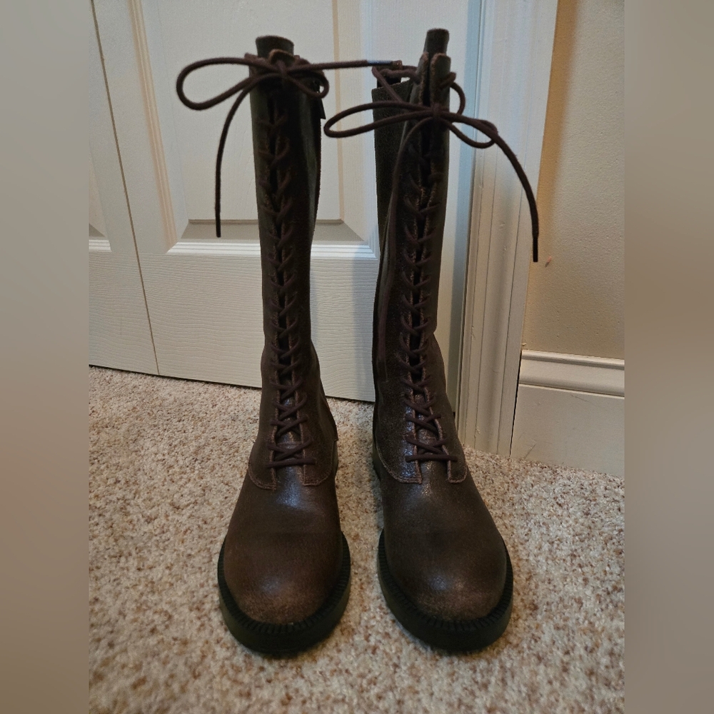 Zara DISTRESSED EFFECT LEATHER LACE UP BOOTS 37 NIB RETAIL$159